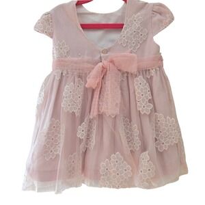 Dolce Petit Kids Blush Pink Floral Lace Tulle Dress Spanish Boutique Size 3Y